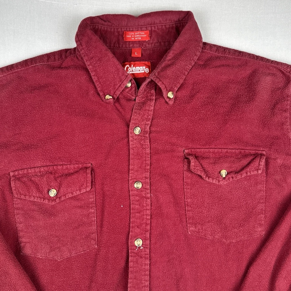 Vintage 90s Coleman Red Brushed Cotton Shirt Outdoor Button Up Size Large